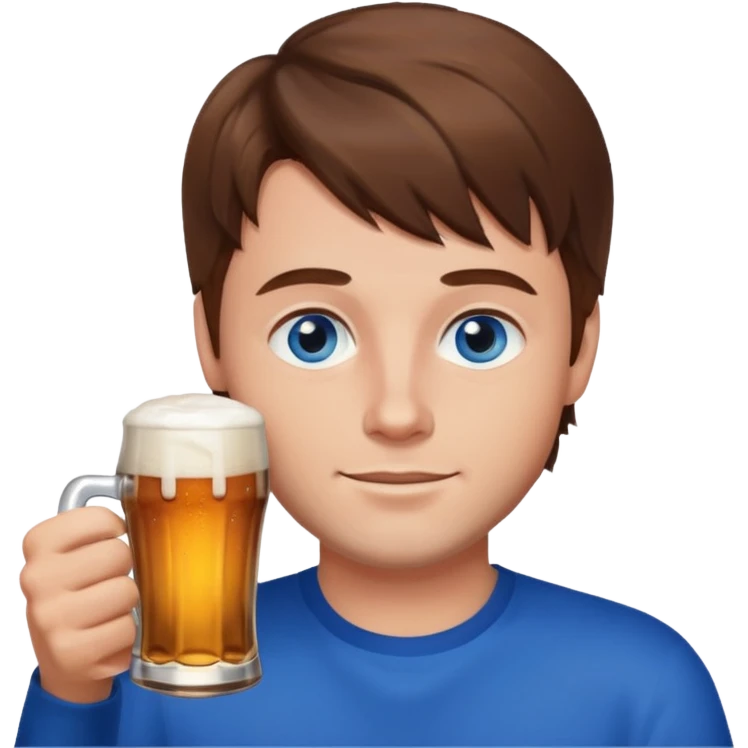 A guy with brown haies and blue eyes  that drinks a beer emoji