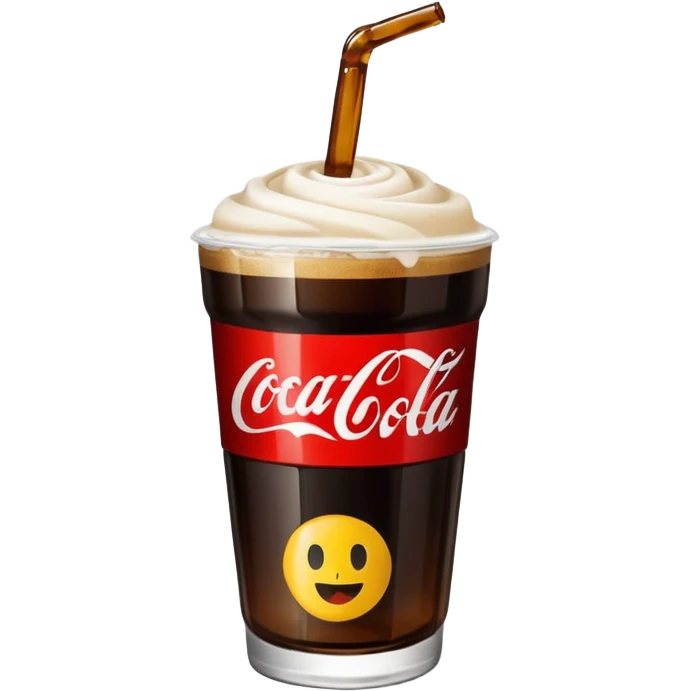 plastic cup made from a cut Coca-Cola bottle, with fernet and cocacola, black drink and blonde foam, emoji style emoji