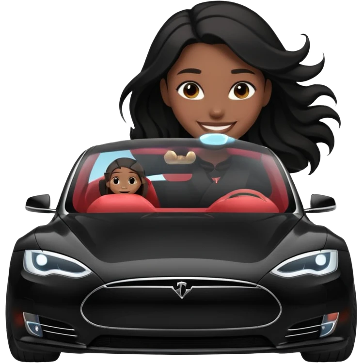 Black Tesla with girl inside emoji