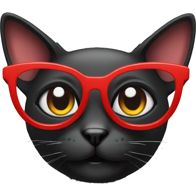 black cat wearing round red glasses emoji