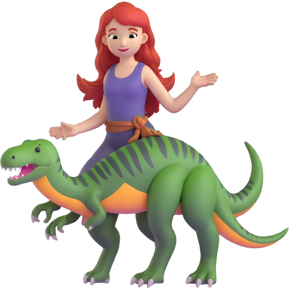 Red-haired girl with a dinosaur tail and animal paws instead of hands and feet emoji