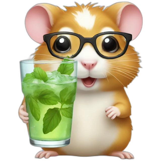 hamster with glasses on a wheel drinking mojito emoji