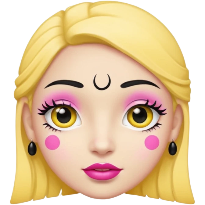 Yellow face with cute eyes pink lips and black dot shaped bindi emoji