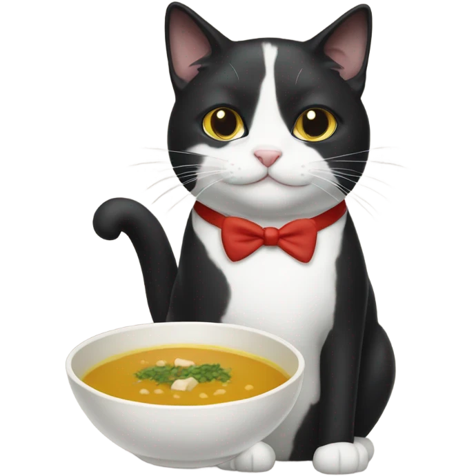 Tuxedo cat with soup emoji