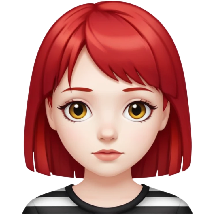 Pale girl, red hair with black stripe hair and bangs emoji