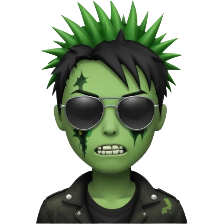 Emoji de zombi com óculos e cabelo preto emo emoji