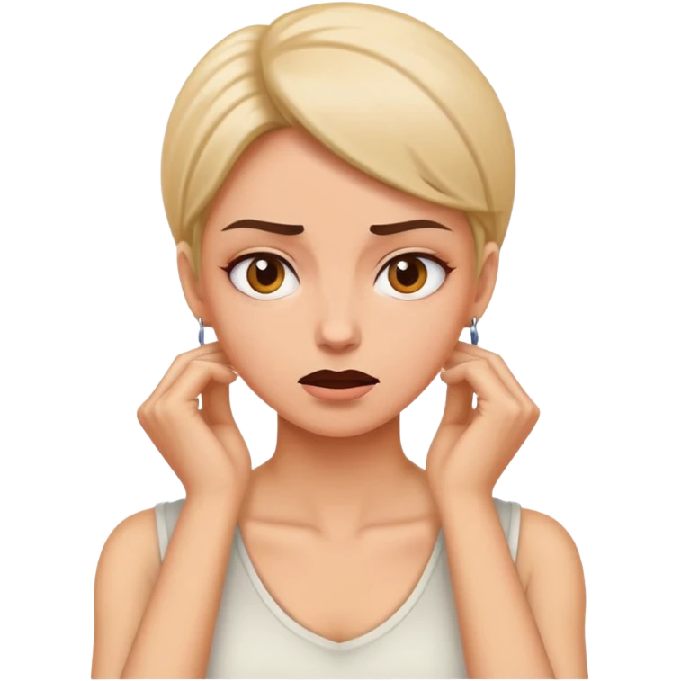 Woman, hands around neck, mad emoji