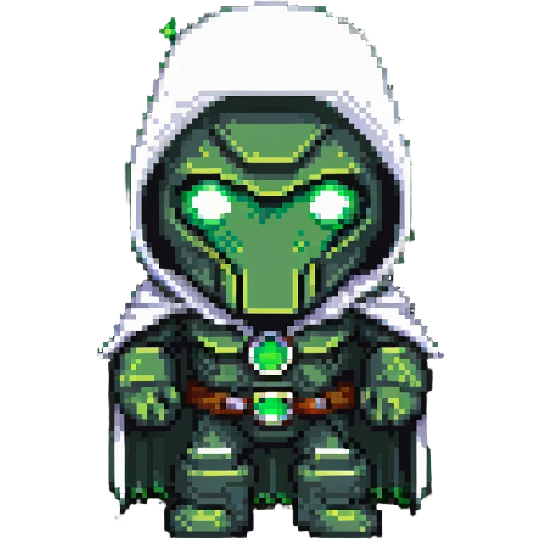 Doctor Doom standing menacingly with bright green glowing eyes emoji