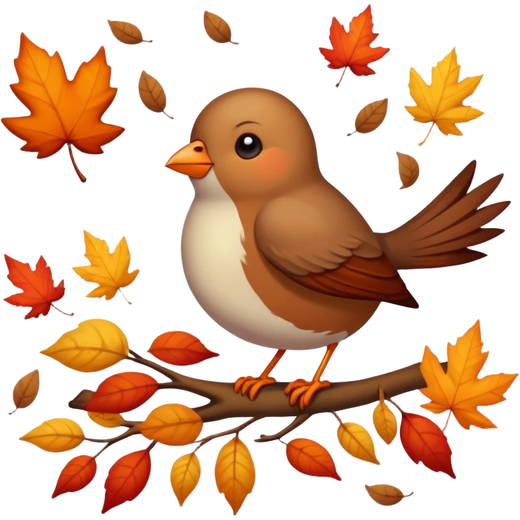 a single bird watching other birds fly away, surrounded by falling autumn leaves emoji