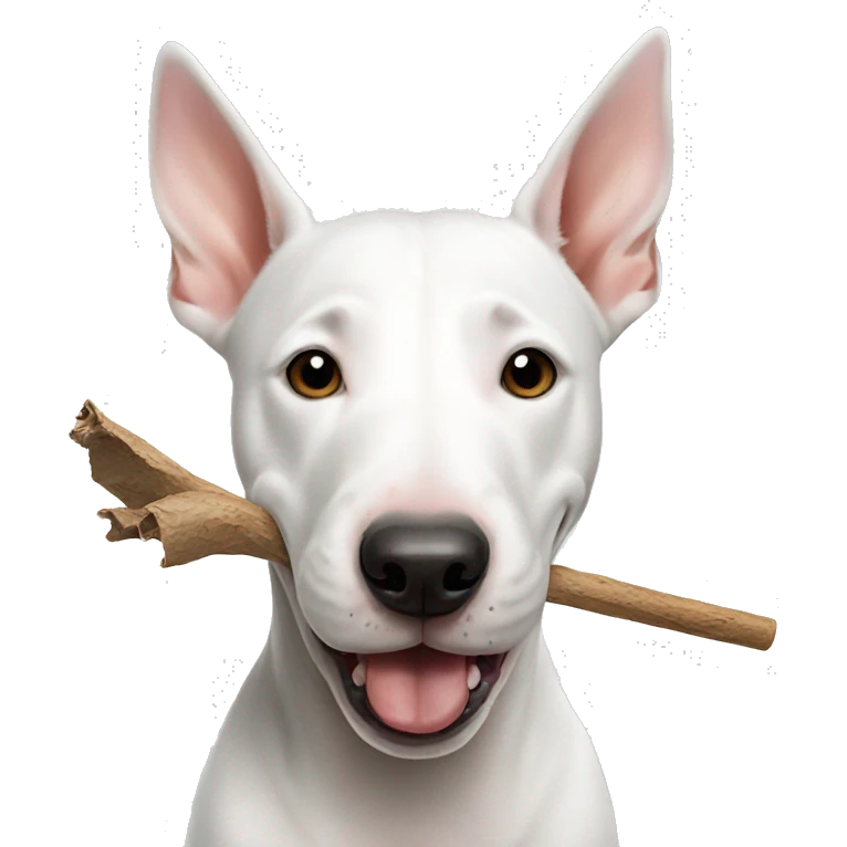 Bull terrier chewing a stick  emoji