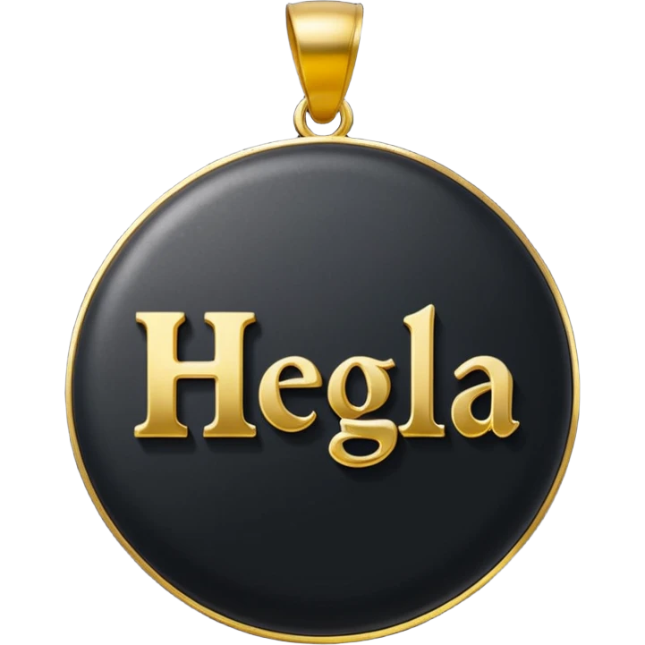 In black round stone of gold round pendant,the gold inscription "Helga" in large letters emoji