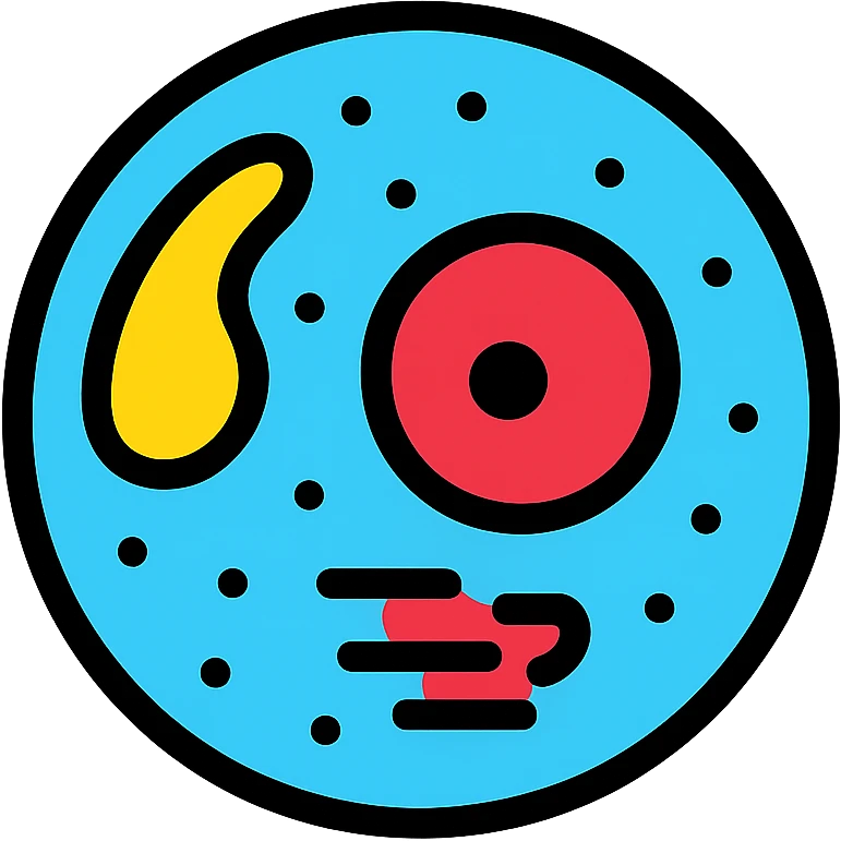 Zelle, deren Inhalt leuchtet in verschiedenen Farben (z. B. blau für Wasser, rot für Proteine, gelb für Lipide). emoji