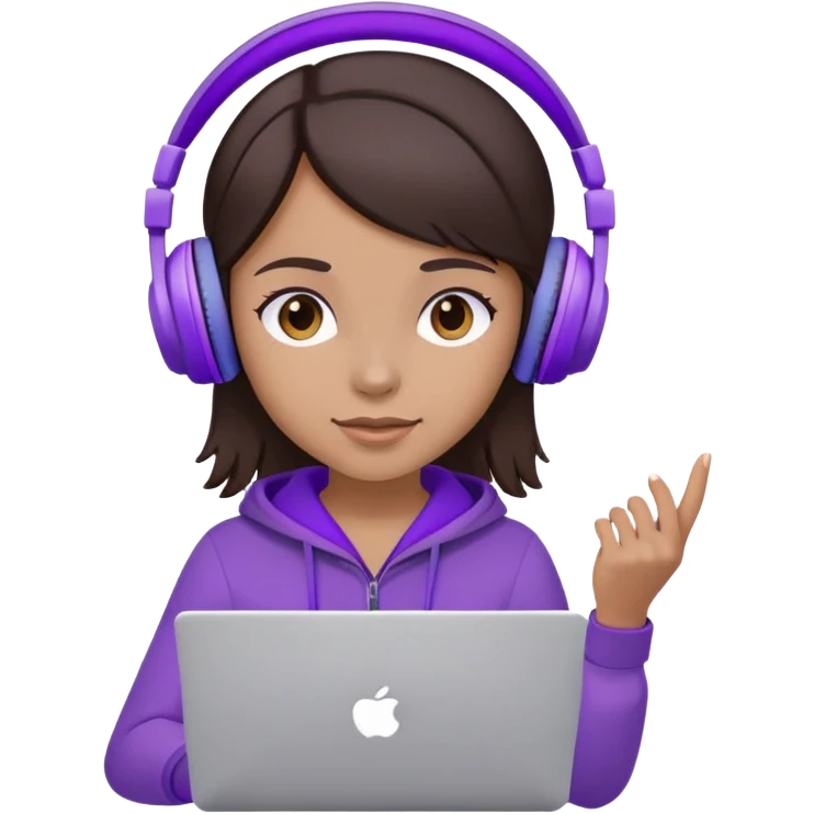 Medium skin tone dark brown haired girl wearing purple headphones holding an laptop emoji
