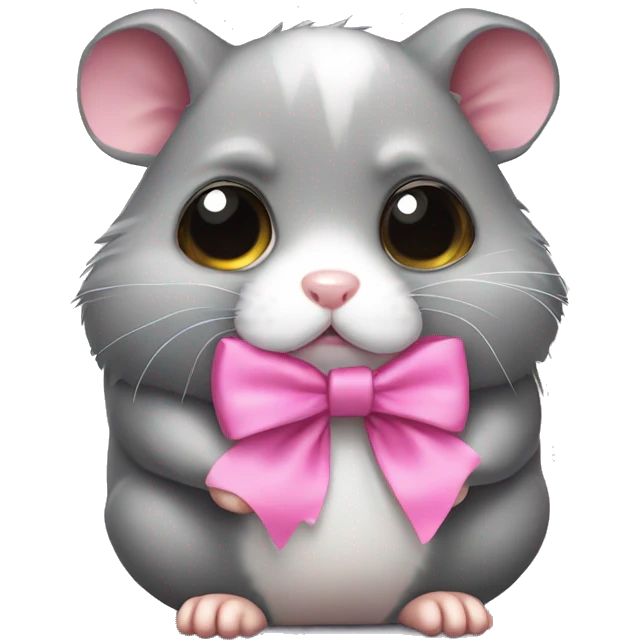 A full-body grey sad crying hamster with huge eyes a pink bow  emoji