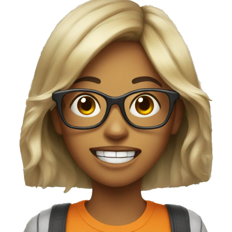 A girl with glasses eating Mandarine and going crazy emoji