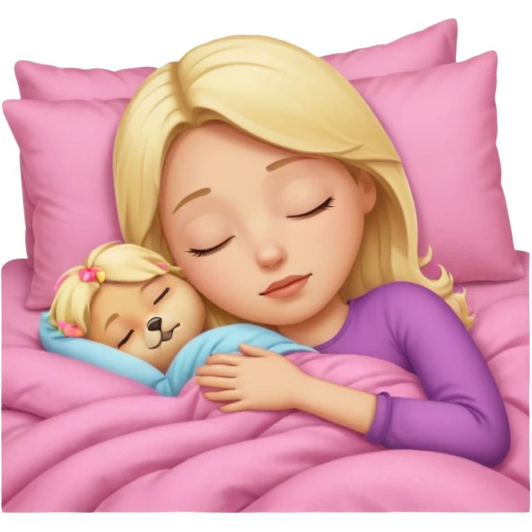 Blonde girl sleeping pink bedding  emoji