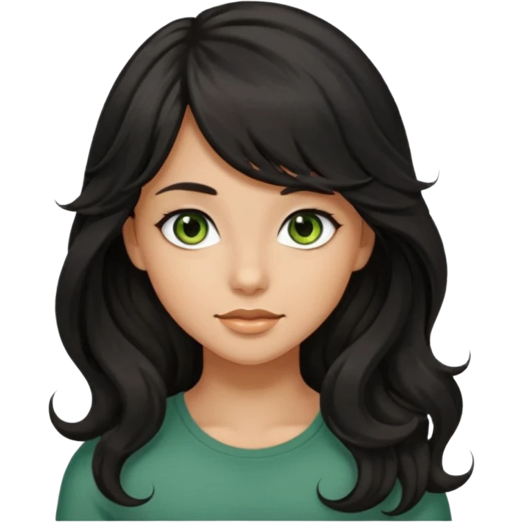 beautiful girl with black wavy long hair and side-swept bangs, tan skin, and greenish-hazel eyes emoji