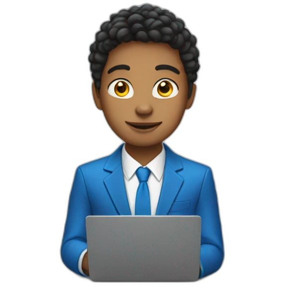 Teenager in a blue suit with laptop  emoji