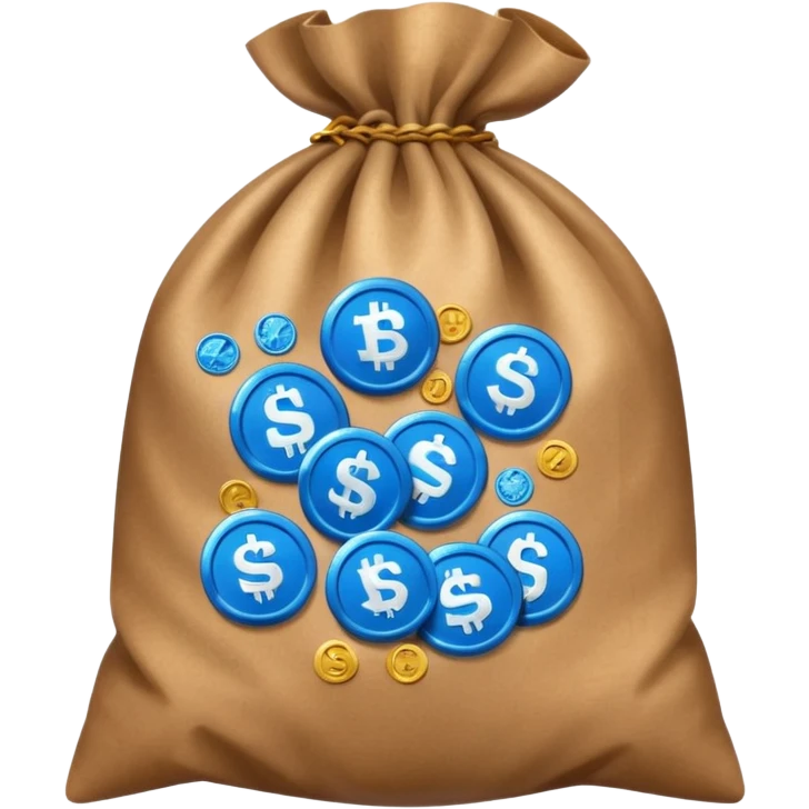 blue coins inside an opened brown money bag  emoji