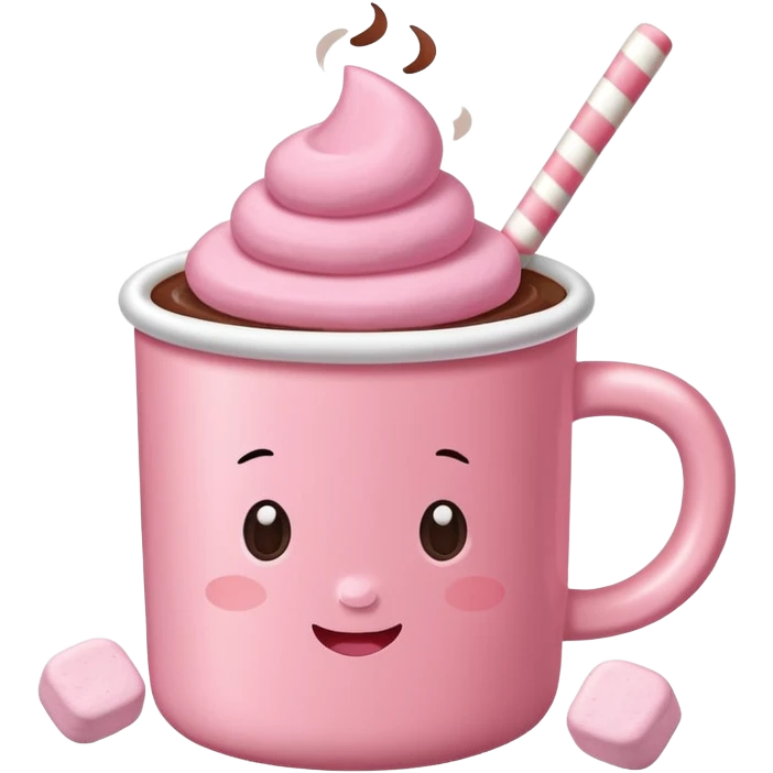 Clean girl hot cocoa baby pink cup and different pink marshmallow  emoji