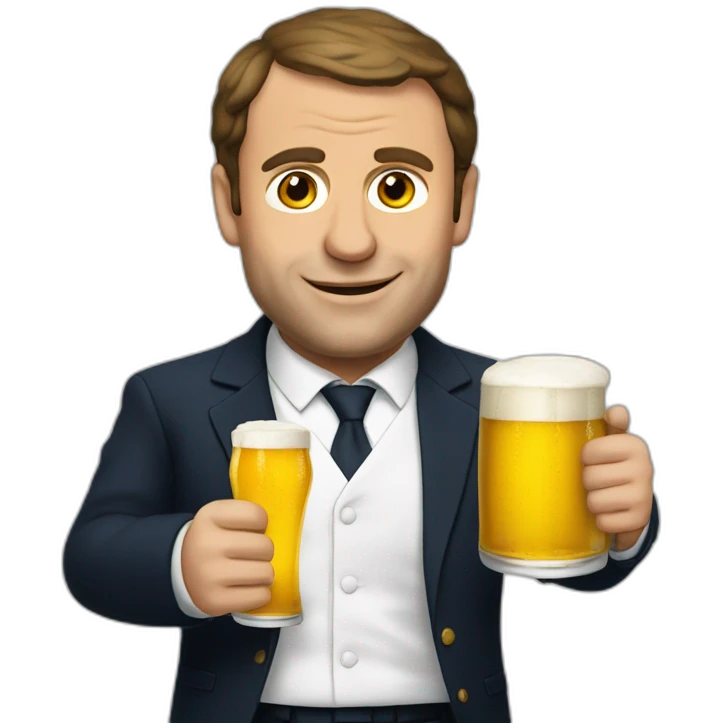 Macron with a beer emoji