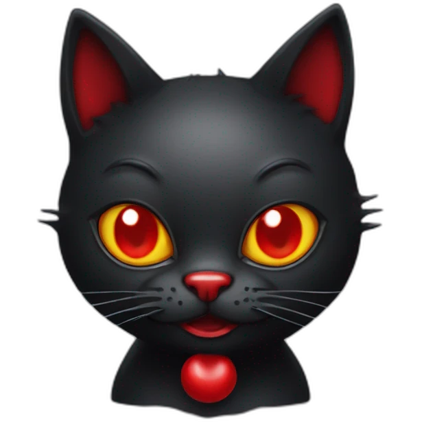 black devil kitty with red eyes and clown nose emoji