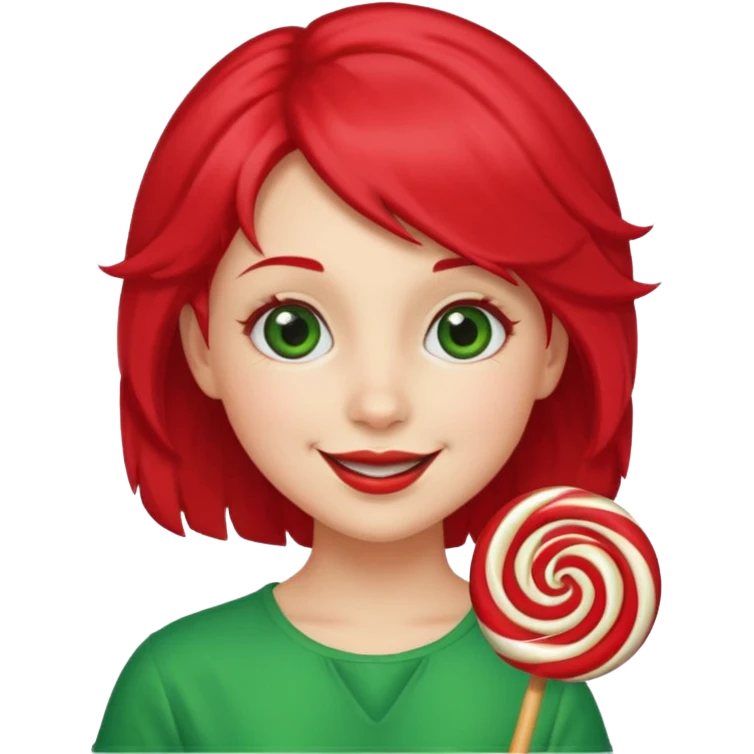 very pretty candy shop girl face with lollipop hair red and green combined emoji
