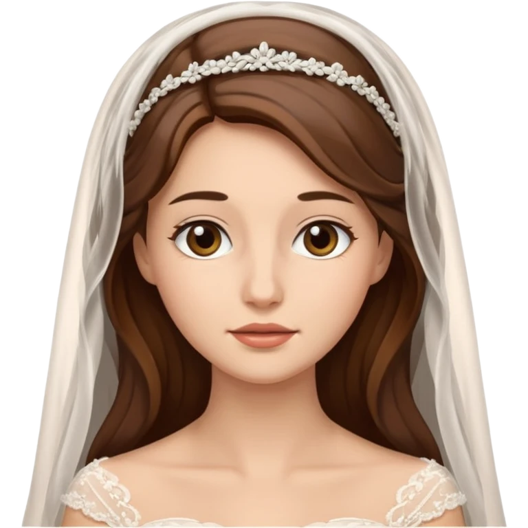 Blonde skin bride with a long veil with brown hair with a chin on her face emoji