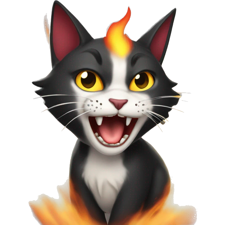 Flying vampire cat breathing fire emoji