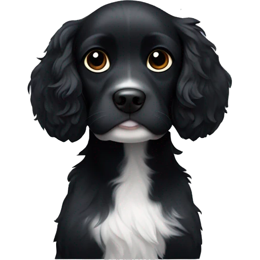 Small completely black spaniel with black fur on his whole face and white fur only on his chest emoji