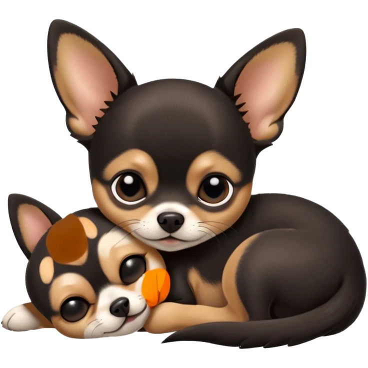 A high-resolution photo-realistic digital illustration of a cute black and tan chihuahua with big eyes shut sleeping lazily on the ground emoji