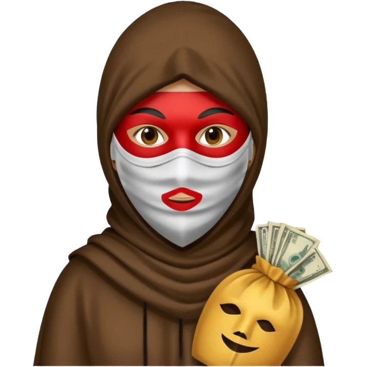 Robber emoji holding a 💰 wearing a mask that is made of robber dress emoji