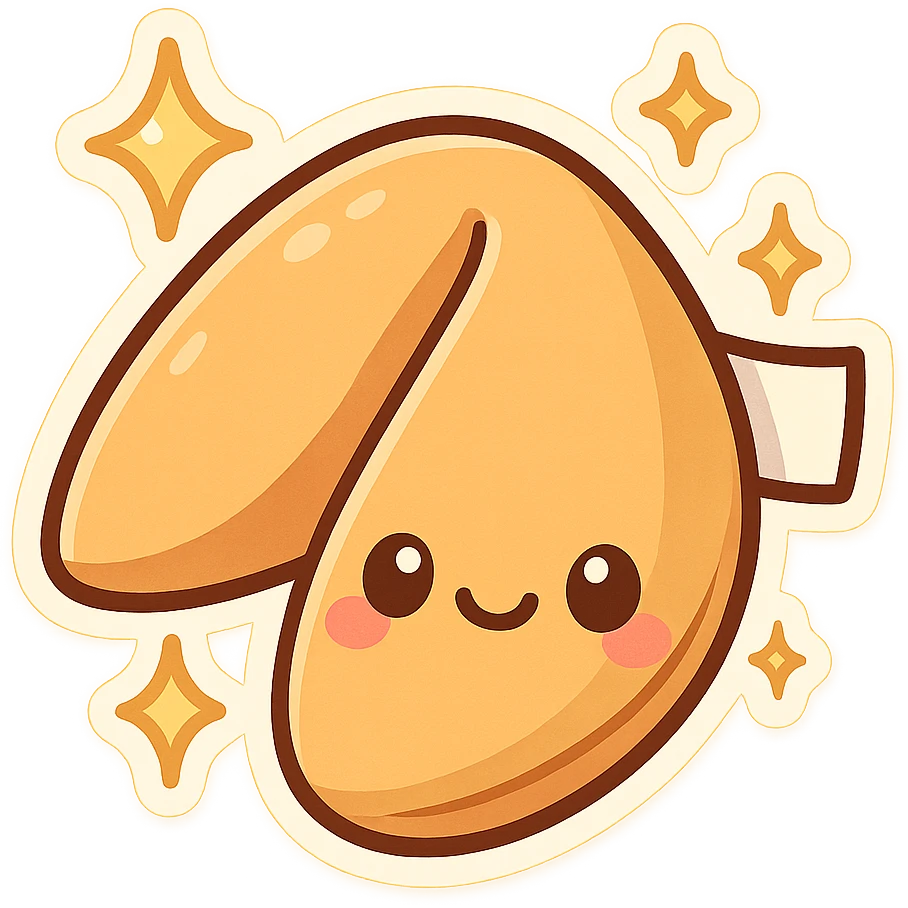 fortune cookie with sparkles, chibi sticker style, cute and exaggerated emoji