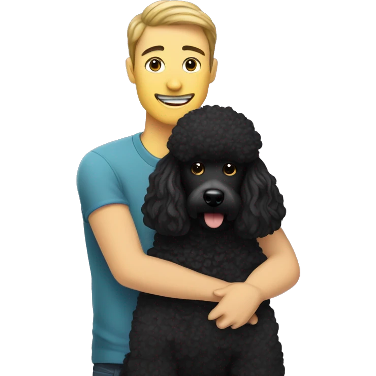  men with black haired and beard hugs her Black-Poodle-Black-dog emoji