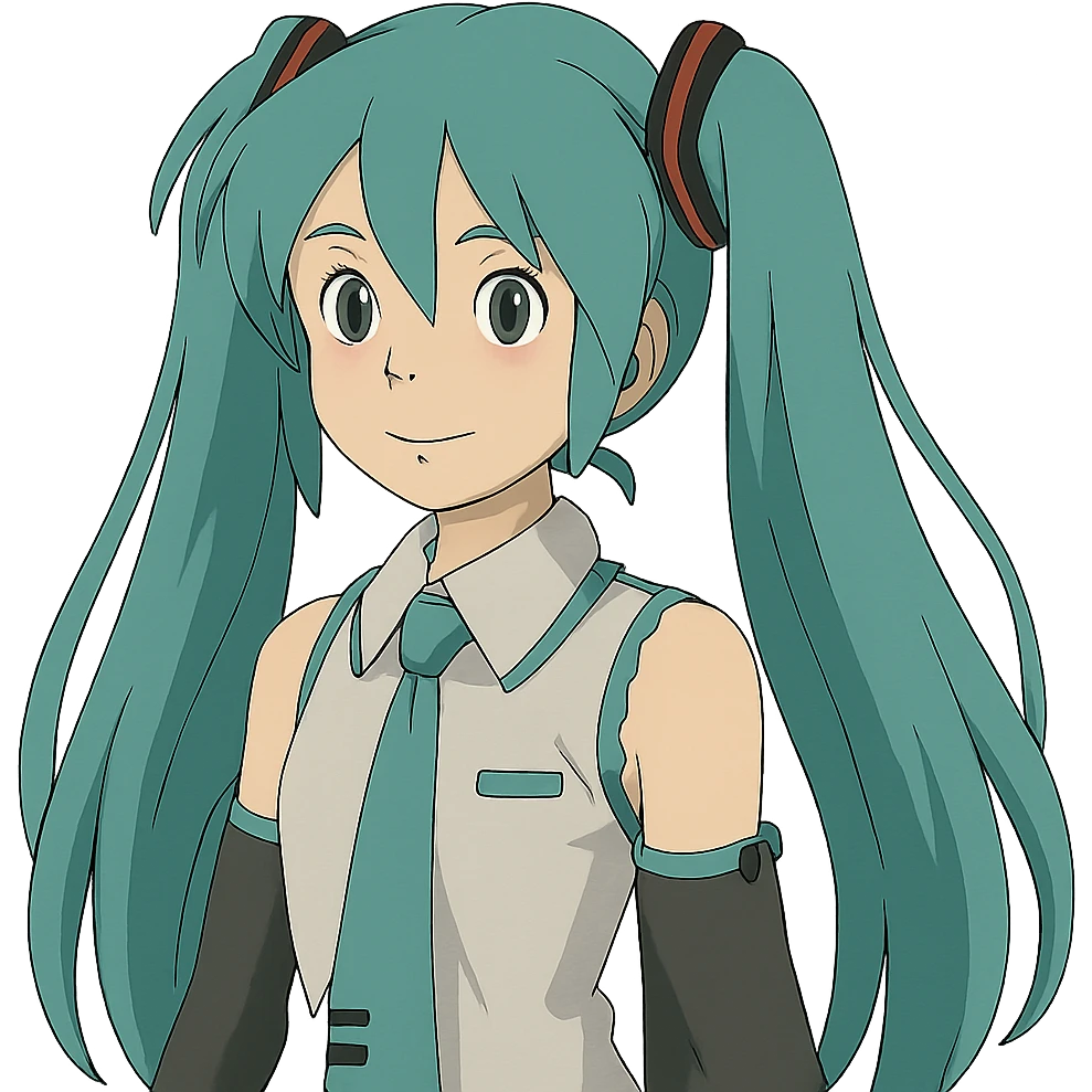 ghibli style Hatsune Miku with teal twin tails emoji