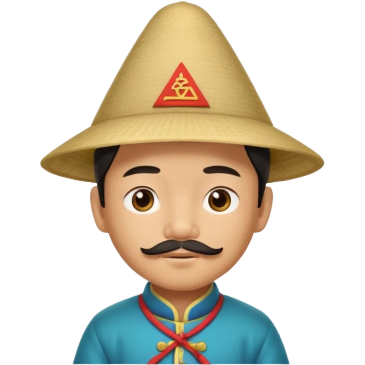 An Asian boy, with little mustache and little beard and a traditional triangle Chinese hat emoji