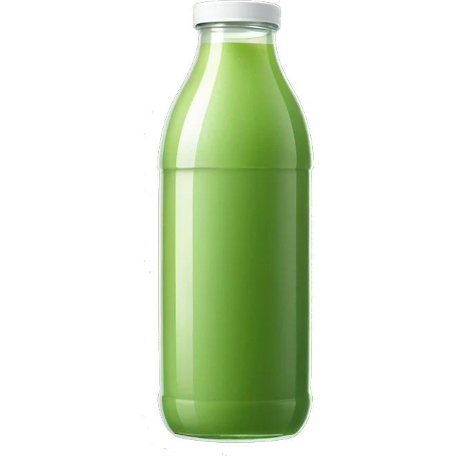 aesthetic green juice in tall clear full drink bottle with white lid realistic soft textures emoji
