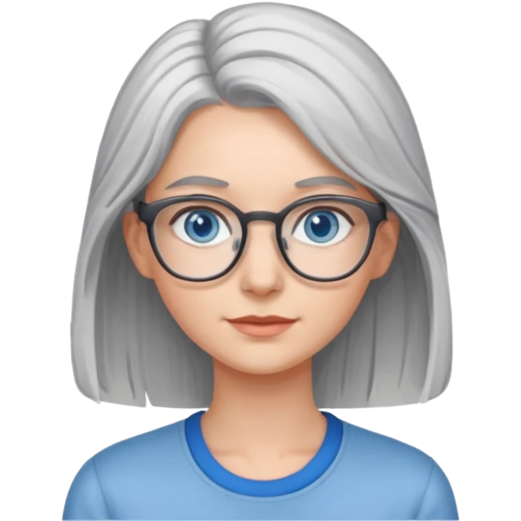 Grey haired emoji with blue eyes and glasses female young longer hair emoji