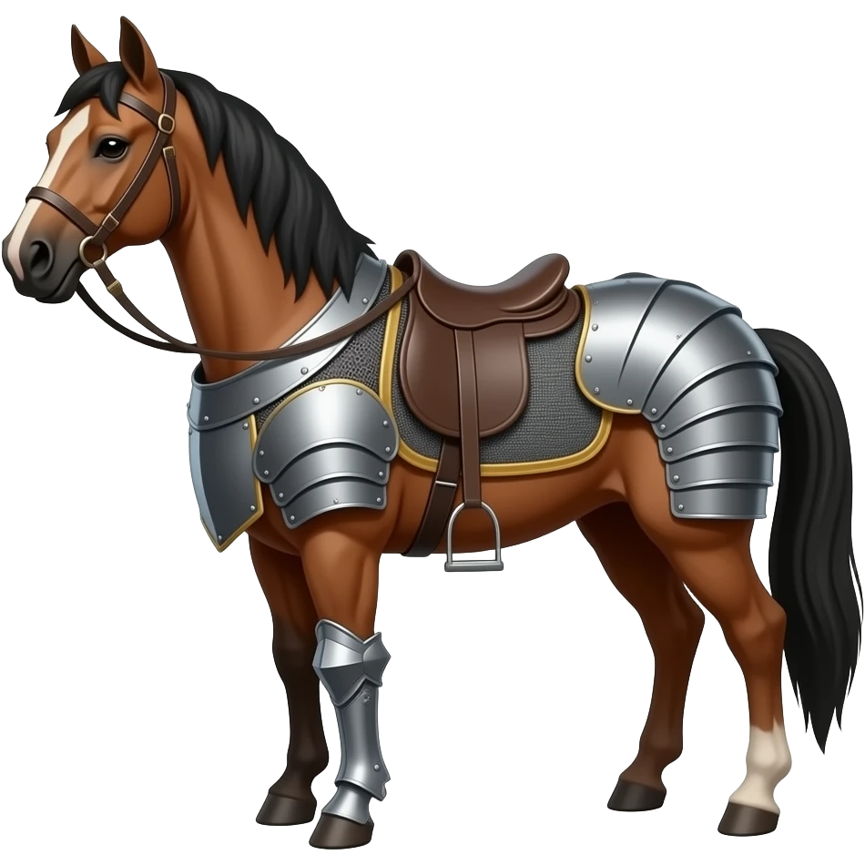 Horse, a suit of armor, and shield emoji