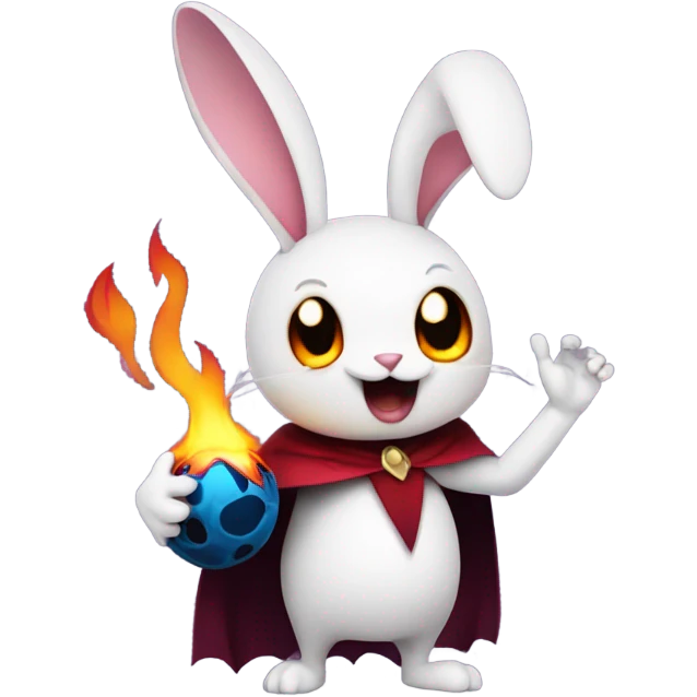 Vampire bunny with flaming bowling ball emoji