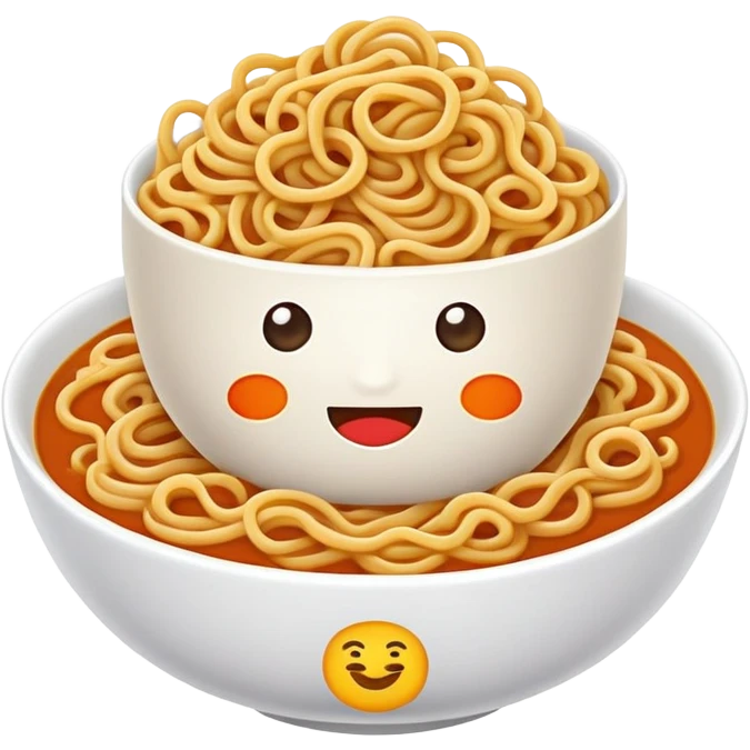 Wuhan hot dry noodles with sesame paste topping, simplified emoji style with bold outlines and bright colors, cartoon style unique breakfast noodles emoji