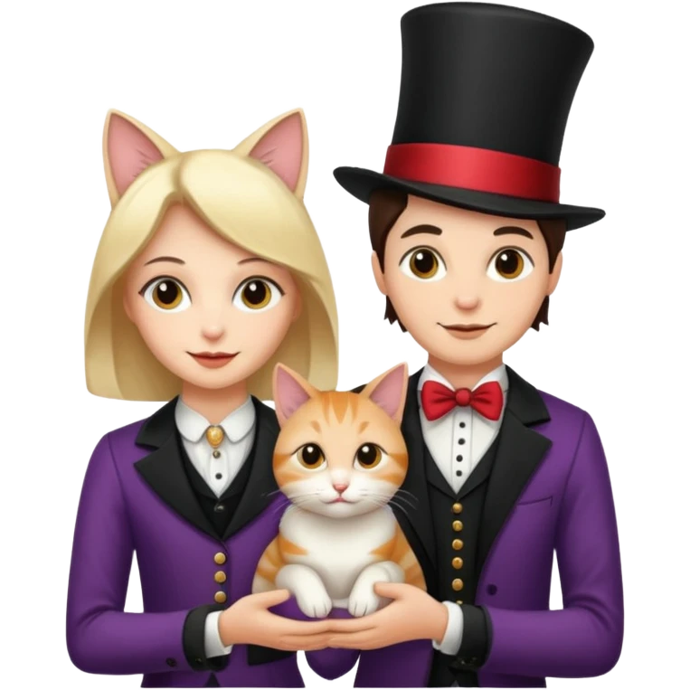 magician couple and their pet cat emoji