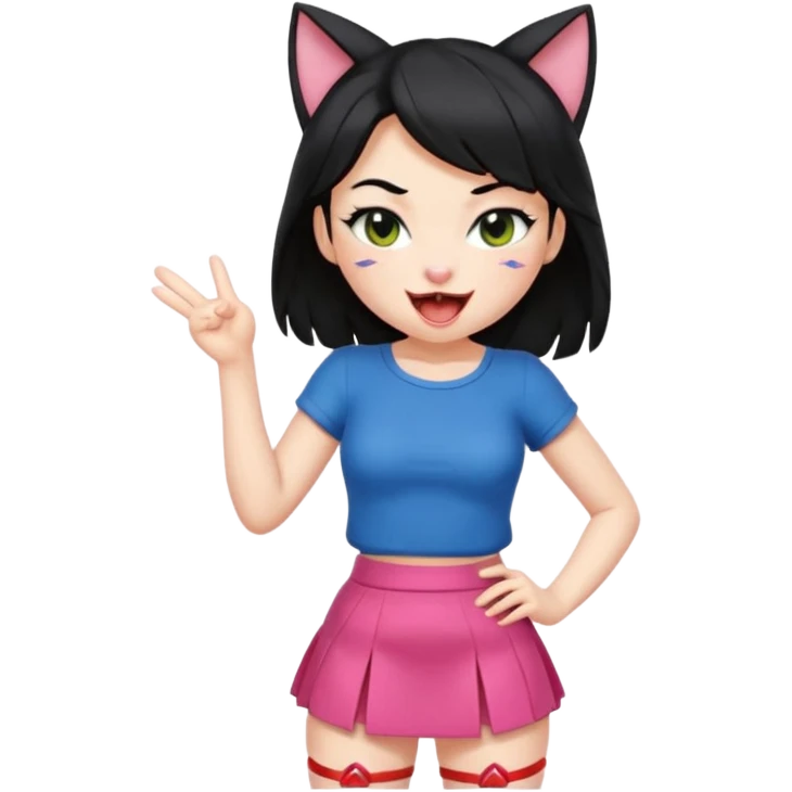 catgirl and winking with her tongue out, legs apart, wearing a mini skirt bare thighs emoji