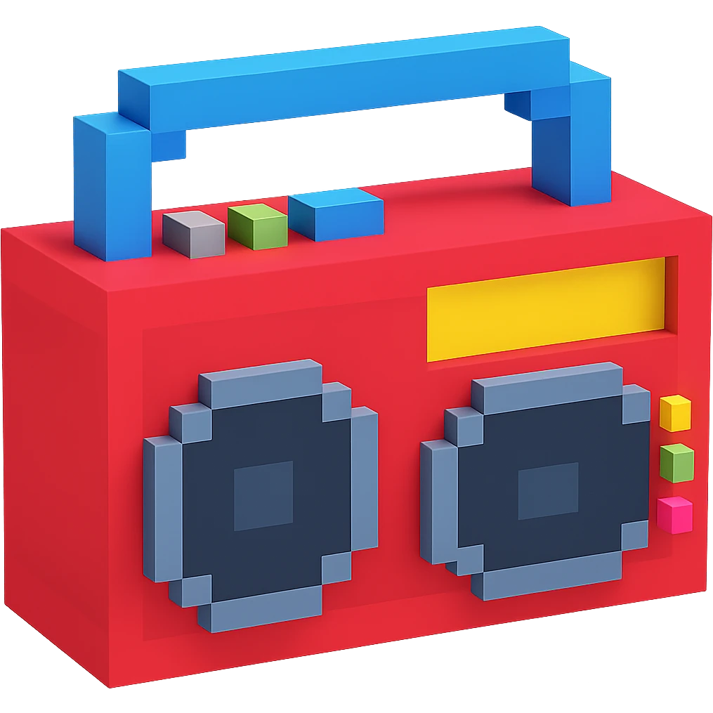 A boombox in voxel style, side view, red color emoji