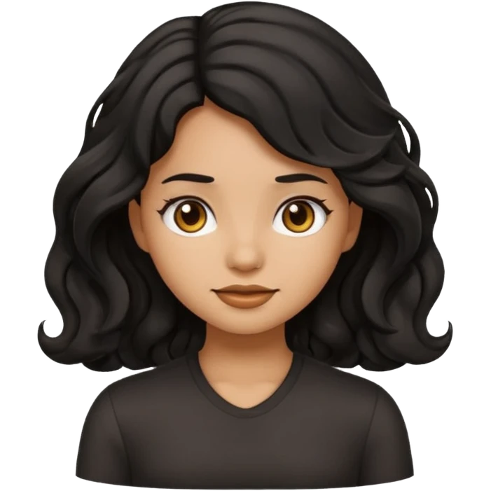 Girl emoji with black wavy hair and tan skin emoji