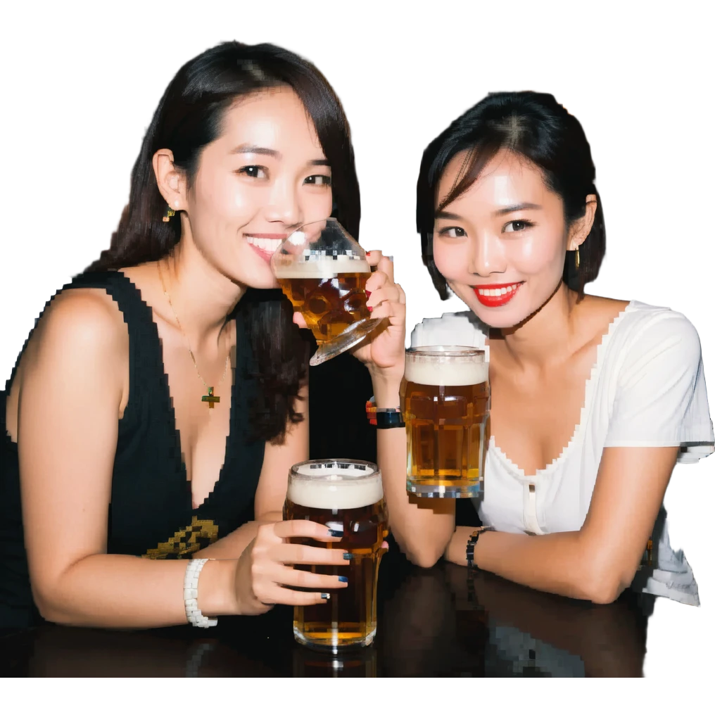 marion drinking beer with thai lady emoji