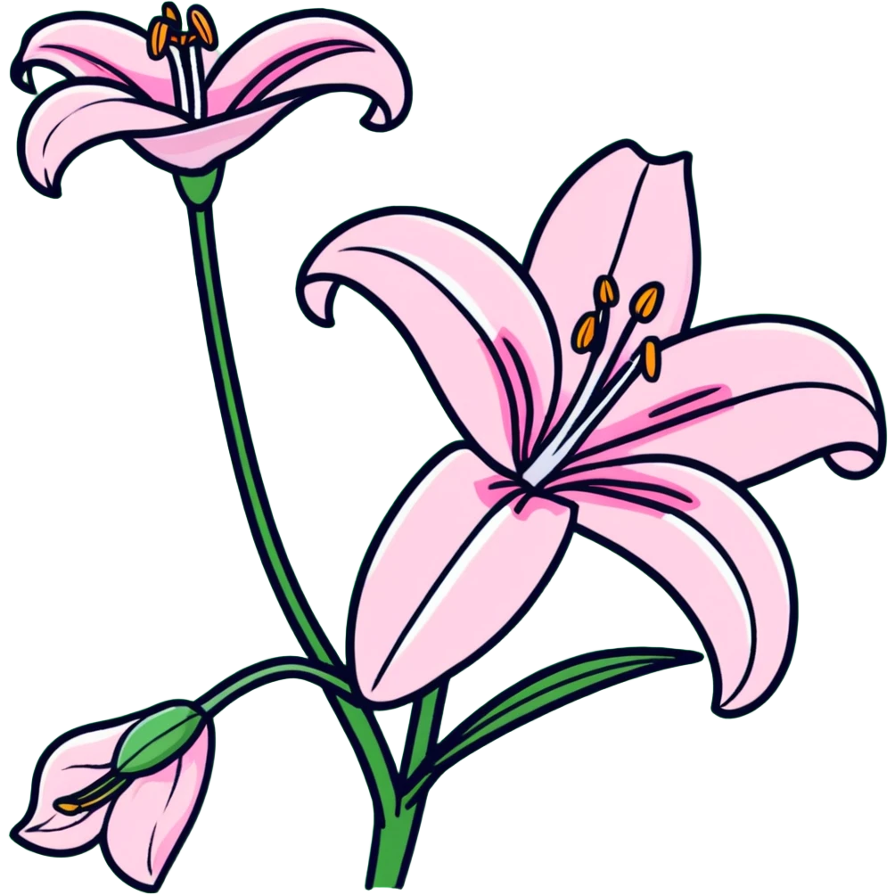 Delicate pink lily flower with soft petals and dark pink accents, decorative design emoji