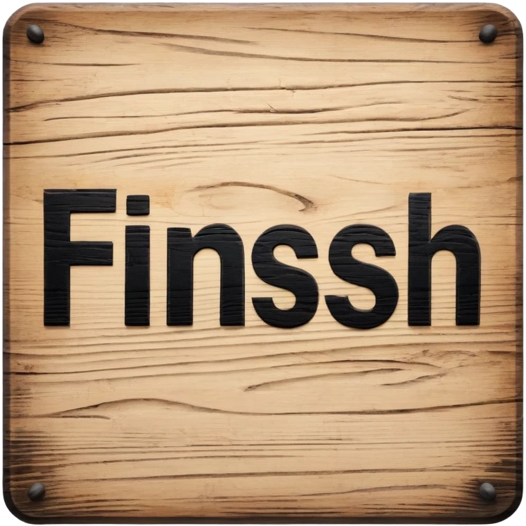 Word "finish" written on a sign emoji