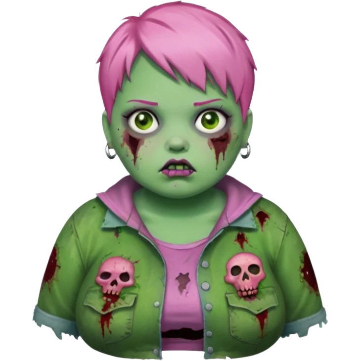 fat zoombie girl pink short hair, green skin emoji