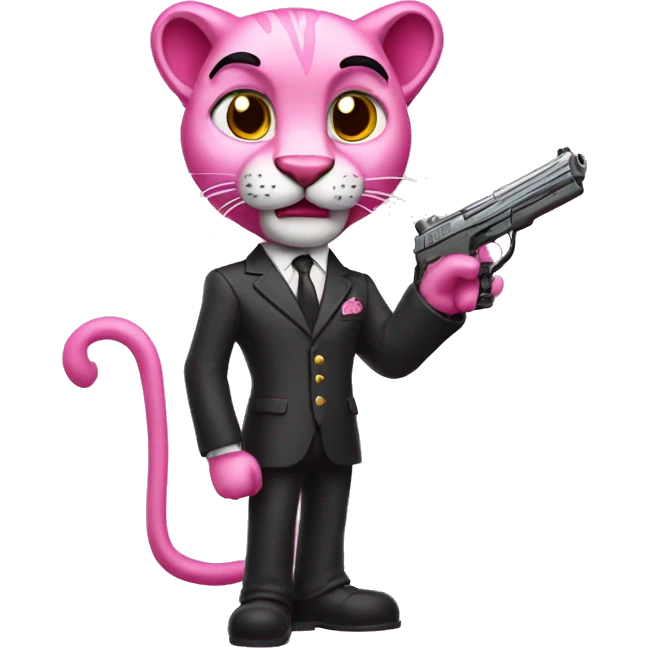 pink panther with toy gun and suit emoji